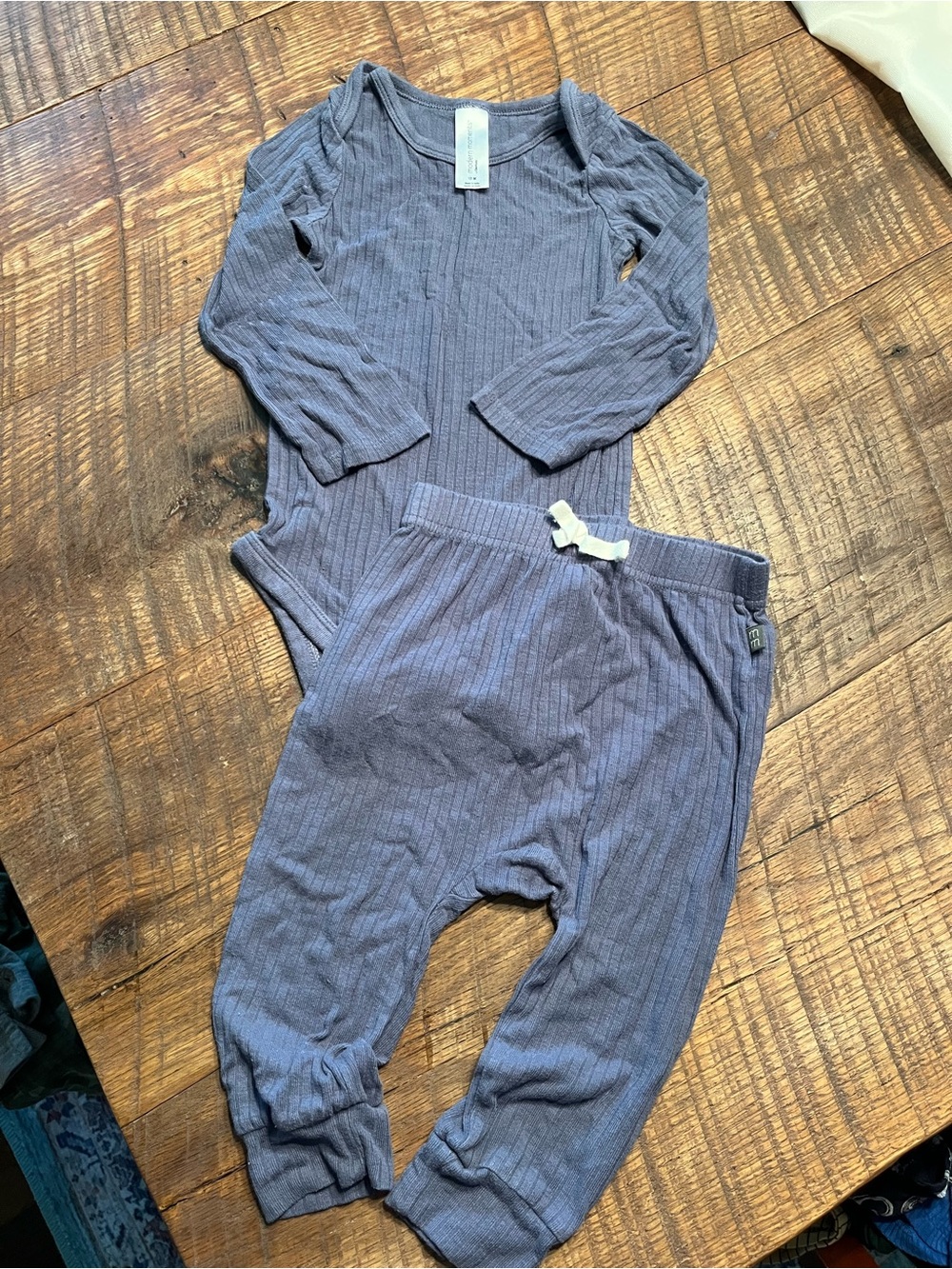 Bamboo Ribbed Baby Two-Piece Set in Dusty Blue